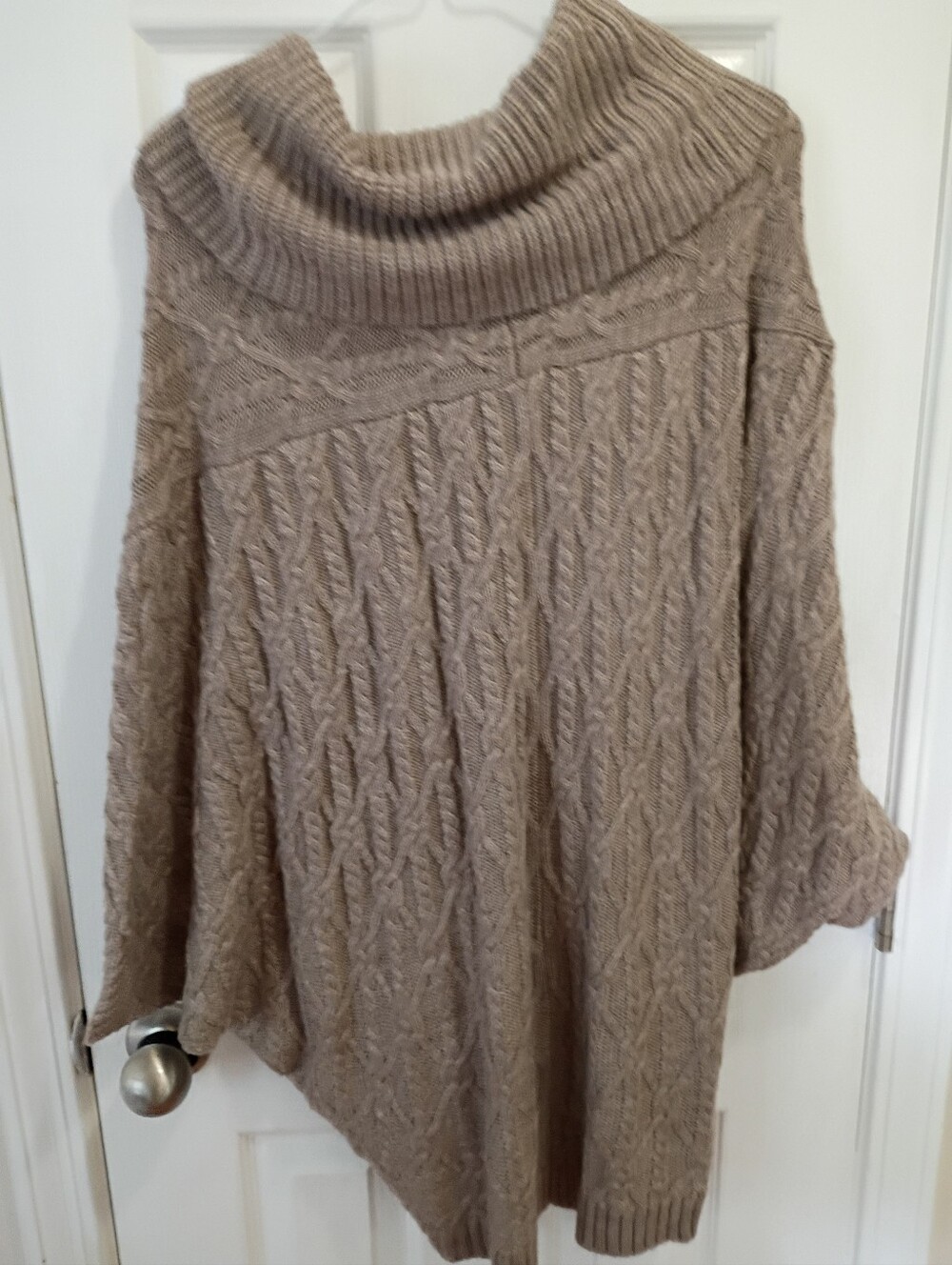 Design History Cable Knit Taupe Cowl Sweater